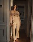 Infinite Organic Cotton Blend Sweater Rib Straight Leg Pant - Peach Parfait Marl
