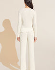 Pointelle V Neck Henley - Ivory