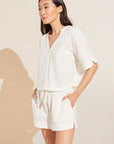 Crinkle Woven Short Sleeve Top & Short Set - Ivory/Canyon Sunset