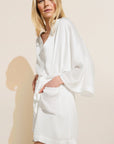 Inez Textured Washable Silk Short Robe - Pearl