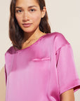 Inez Washable Silk Short Sleeve Tee & Boxer PJ Set - Italian Rose