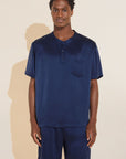 Charles Washable Silk Short PJ Set - Navy