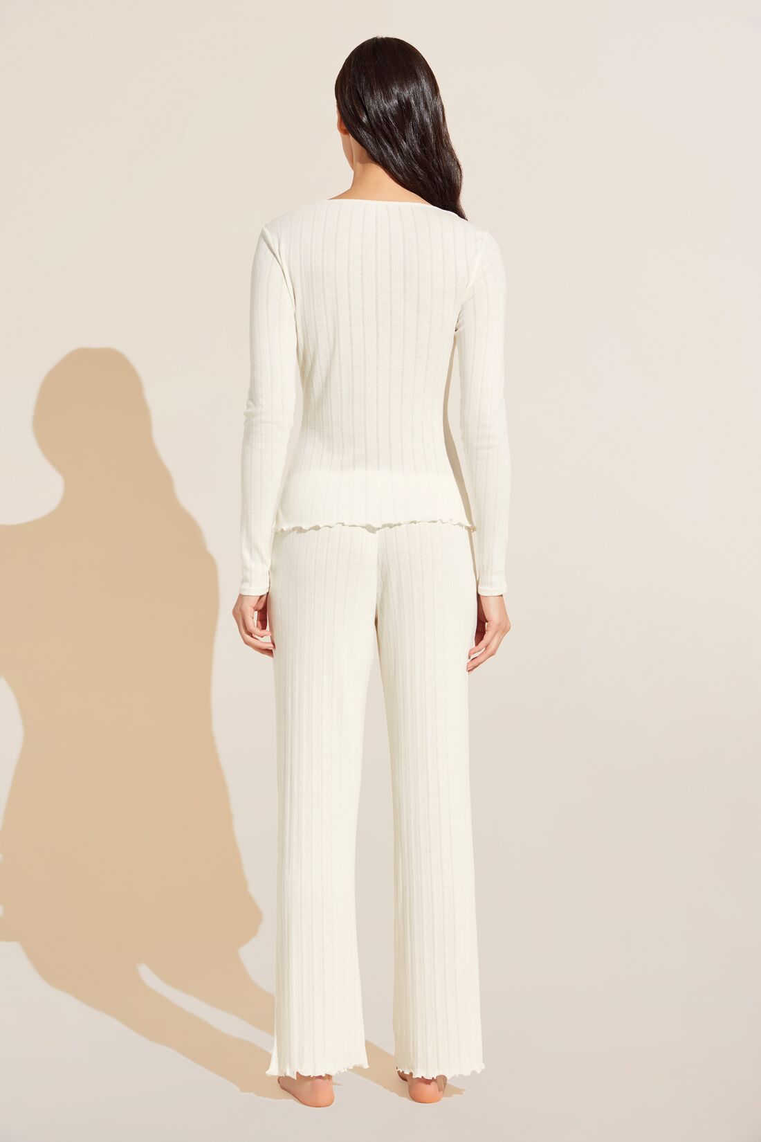 Pointelle V Neck Henley - Ivory