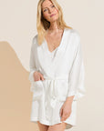Inez Textured Washable Silk Short Robe - Pearl