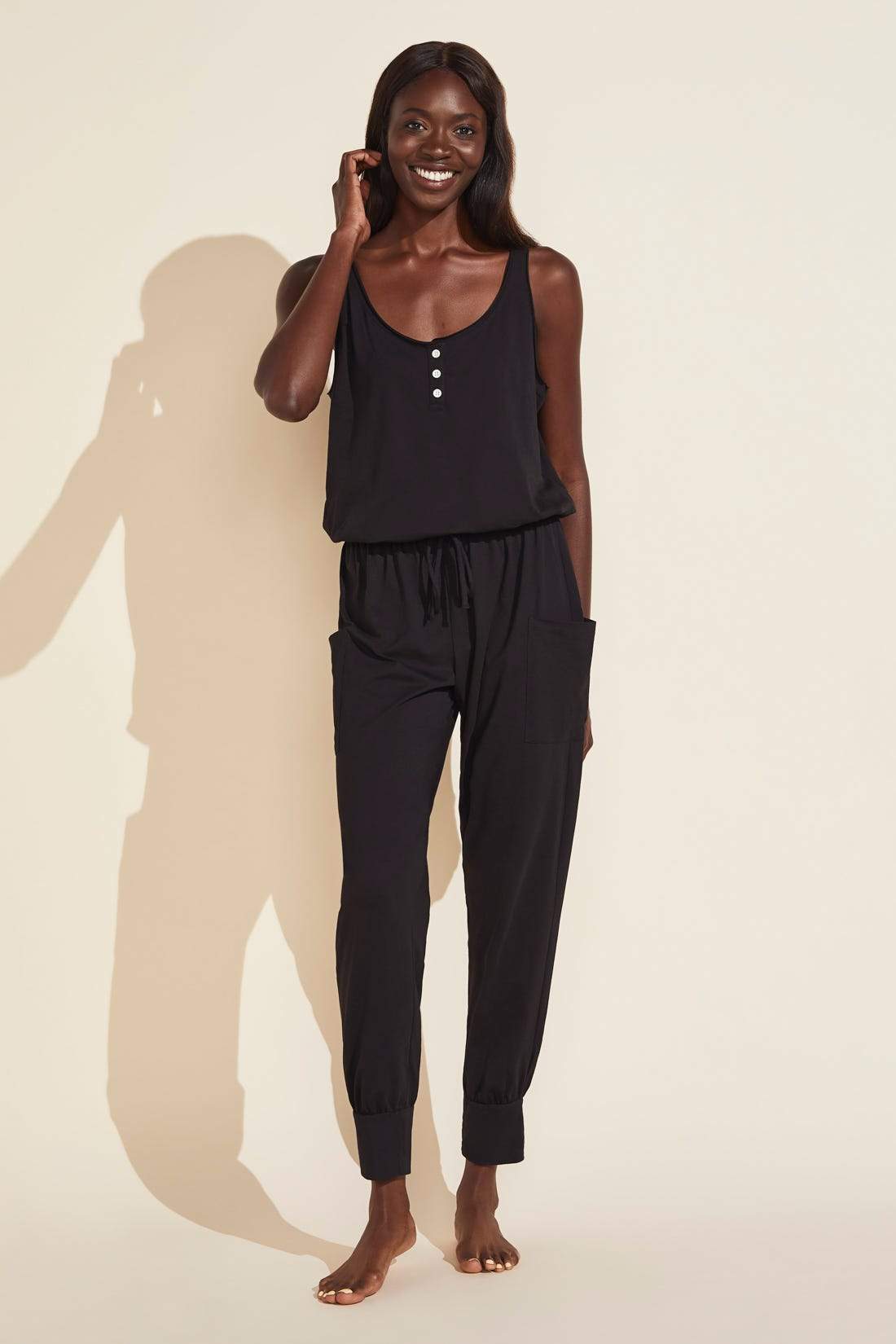 Brie Combed Cotton Jumpsuit - Black