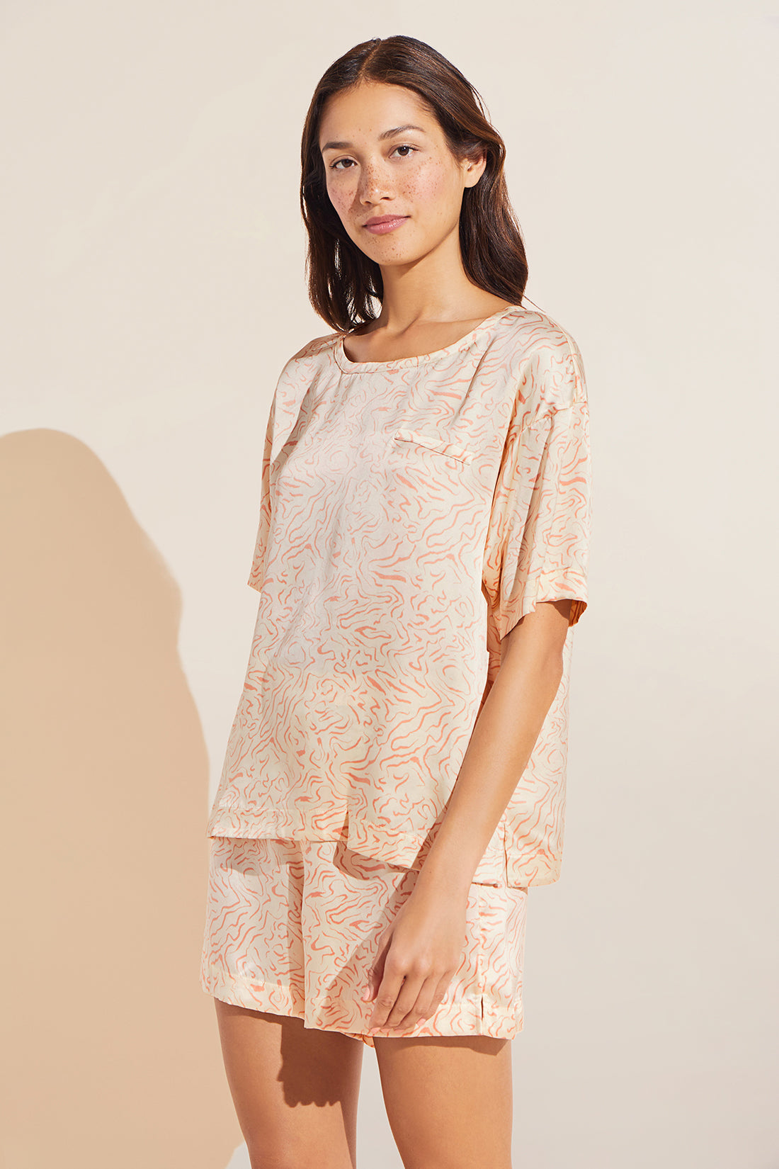Inez Washable Silk Short Sleeve Tee &amp; Boxer PJ Set
