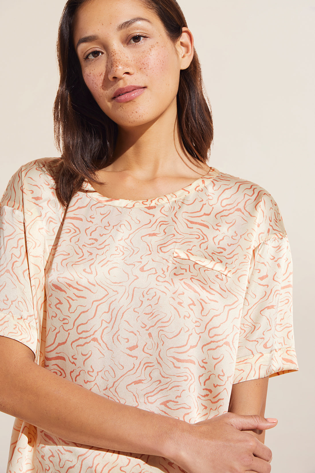 Inez Washable Silk Short Sleeve Tee &amp; Boxer PJ Set