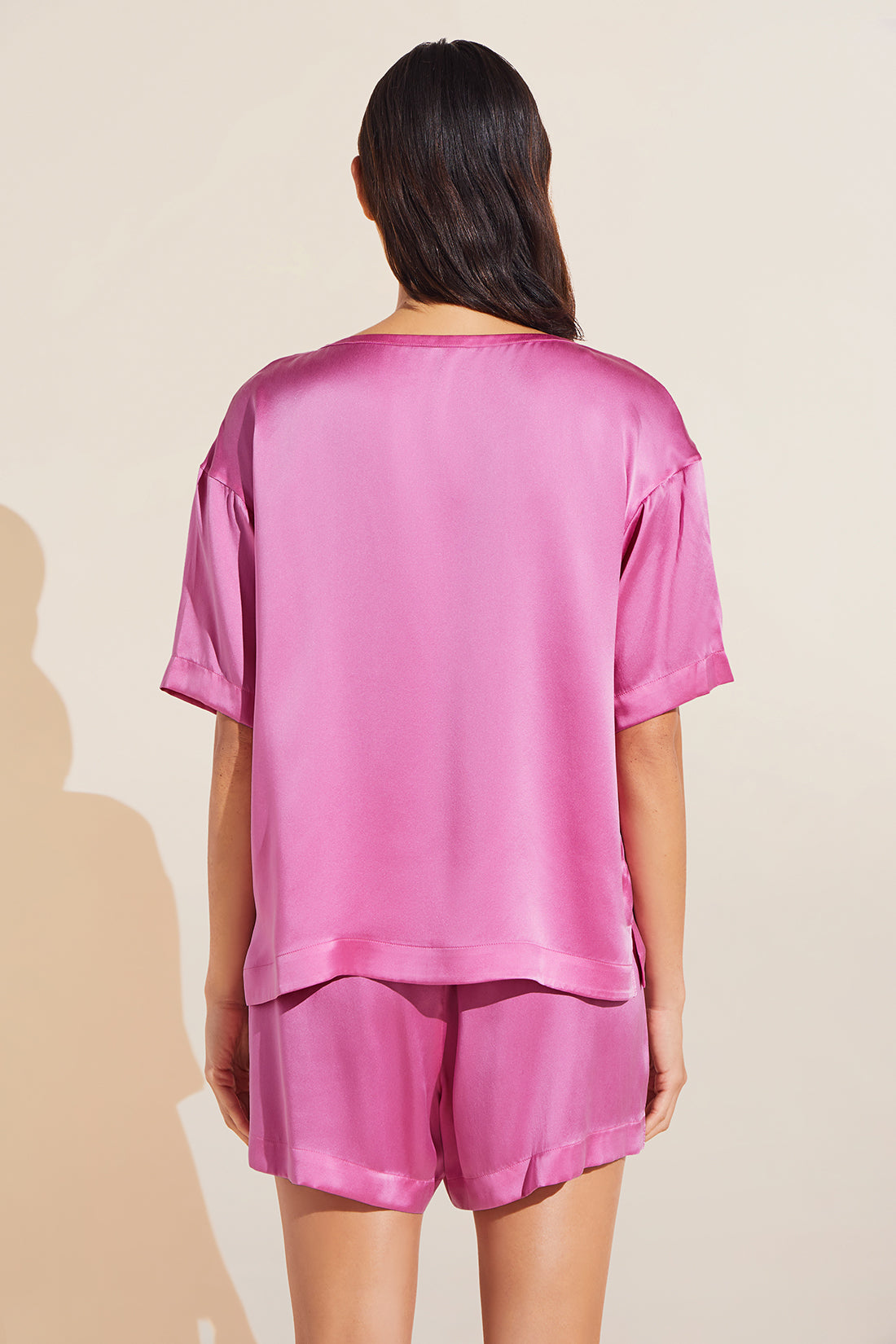 Inez Washable Silk Short Sleeve Tee &amp; Boxer PJ Set - Italian Rose