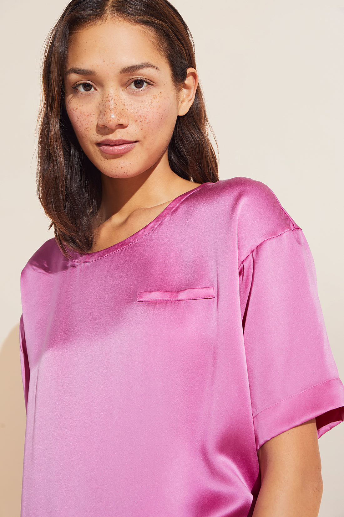 Inez Washable Silk Short Sleeve Tee &amp; Boxer PJ Set - Italian Rose