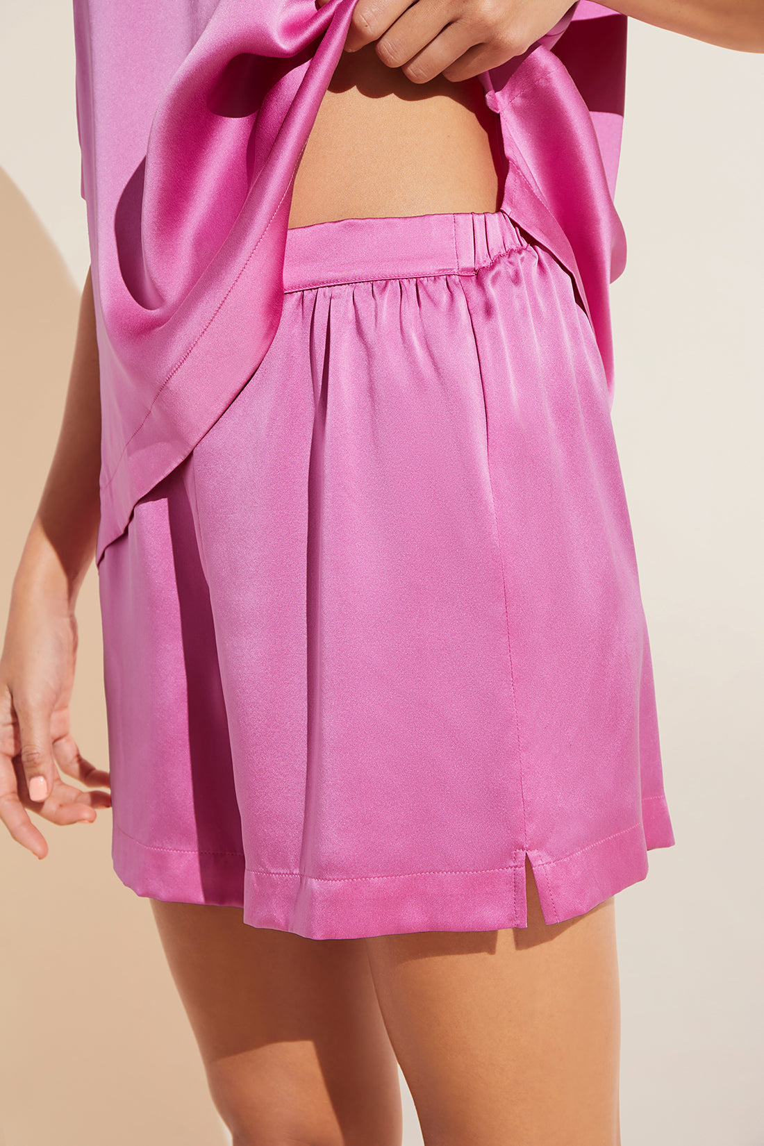 Inez Washable Silk Short Sleeve Tee &amp; Boxer PJ Set - Italian Rose