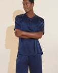 Charles Washable Silk Short PJ Set - Navy