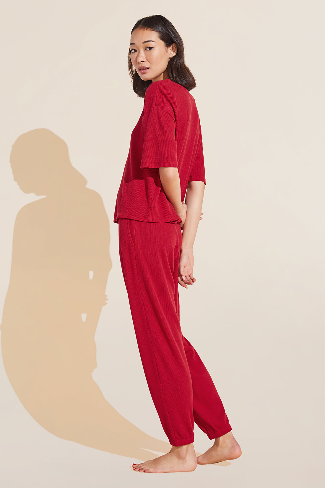 Cozy TENCEL™ Modal Waffle Short Sleeve &amp; Pant PJ Set - Haute Red