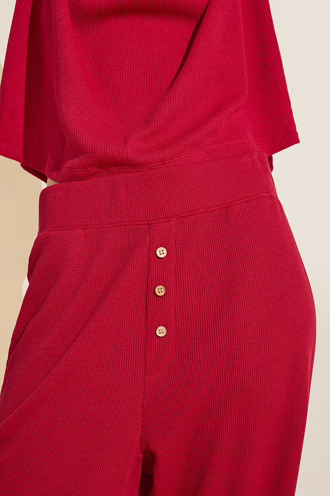Cozy TENCEL™ Modal Waffle Short Sleeve &amp; Pant PJ Set - Haute Red