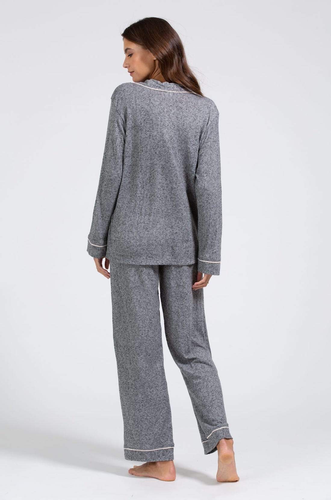 Bobby Brushed Knit Long PJ Set - Heather Grey/Bellini