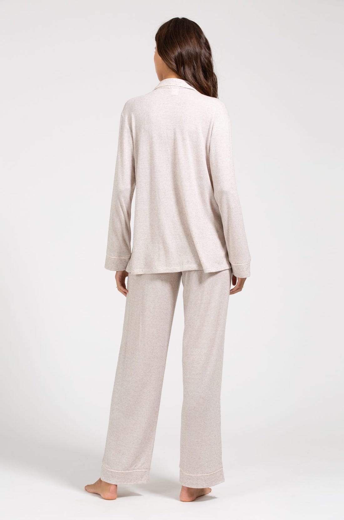 Bobby Brushed Knit Long PJ Set - Oatmeal Heather/Bellini
