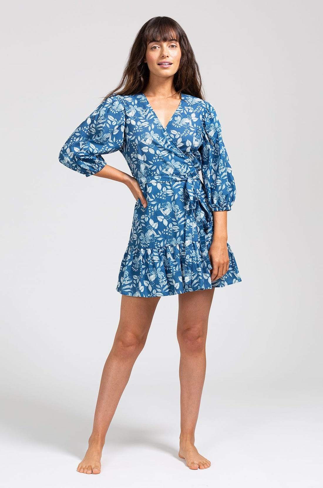 Cala Cotton Voile Cover-Up - Bright Indigo/Off White